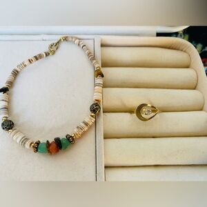 Boho Style Stone Beaded Bracelet and Gold Ring Set